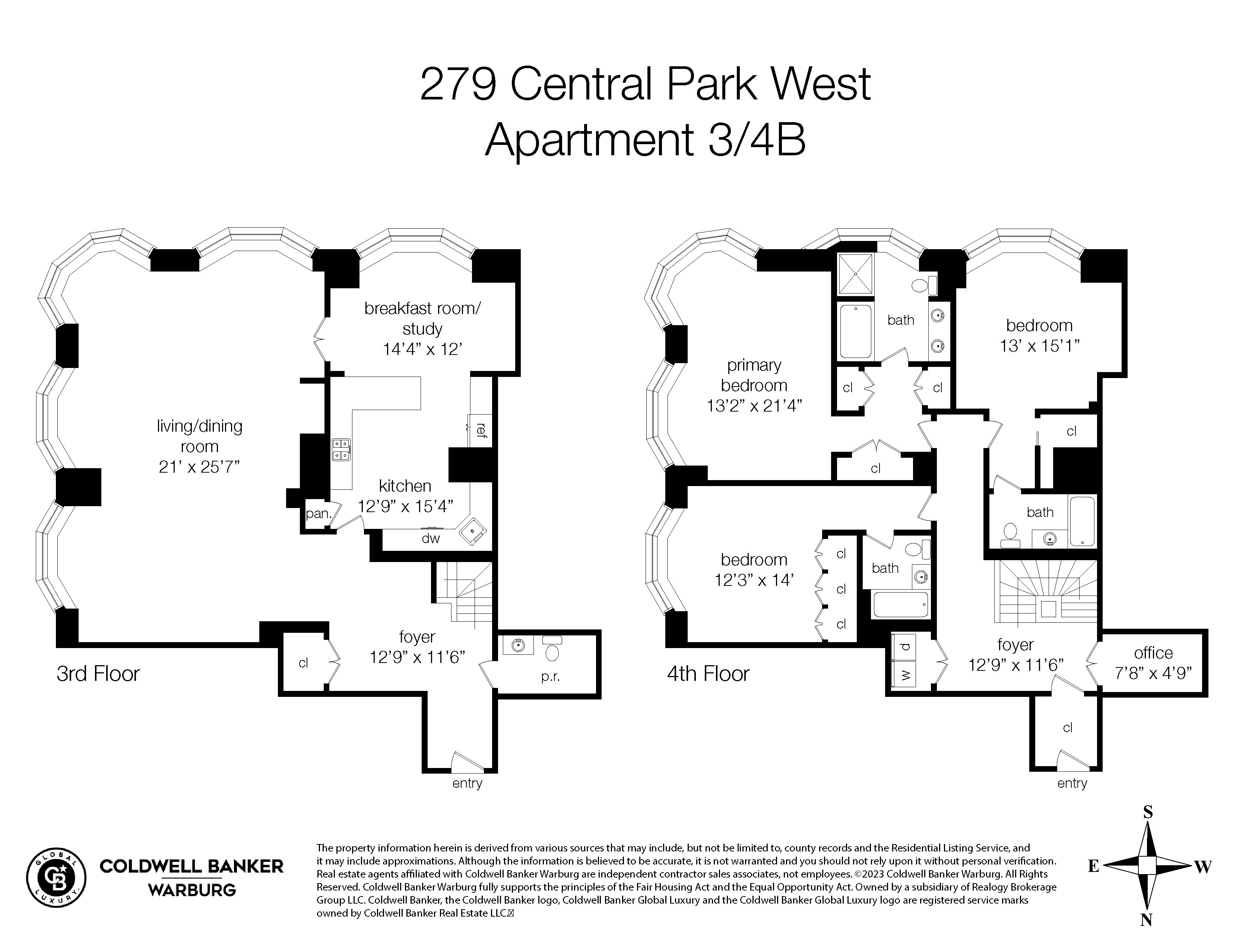 279 Central Park West, Apt 3/4B, NY 10024 WR7708727 Coldwell